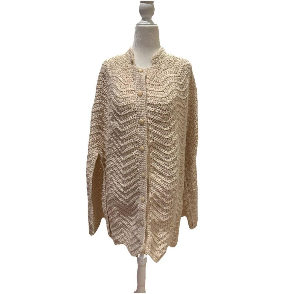 Vintage Handmade Fisherman Knit Sweater Cape Cream Cottagecore